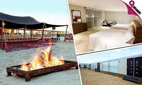 Overnight Desert Camping Experience: Dinner & Breakfast Buffet, Beach Access, Cabin & More for TWO!